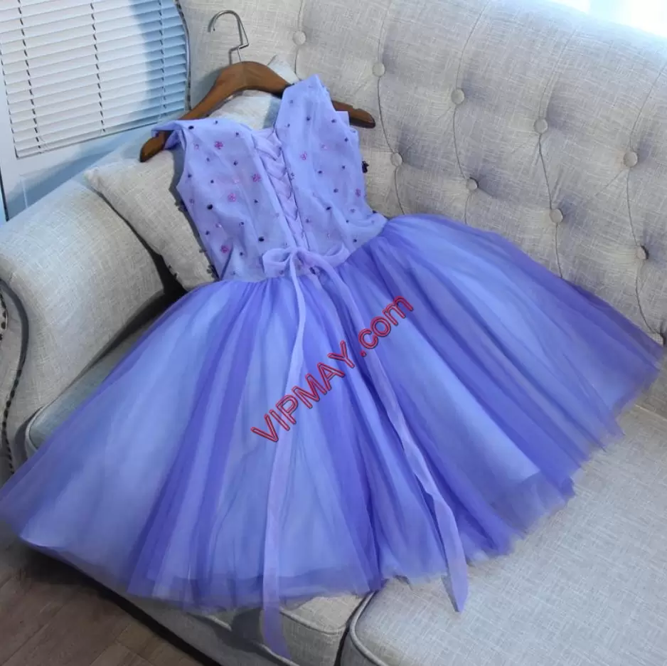 Exceptional Mini Length Blue Junior Homecoming Dress V-neck Sleeveless Lace Up