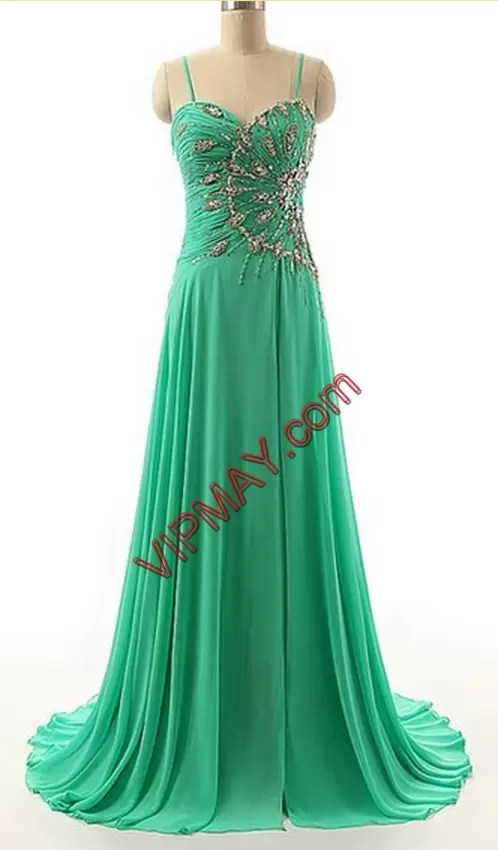 Fashion Spaghetti Straps Sleeveless Chiffon Prom Dresses Beading Zipper