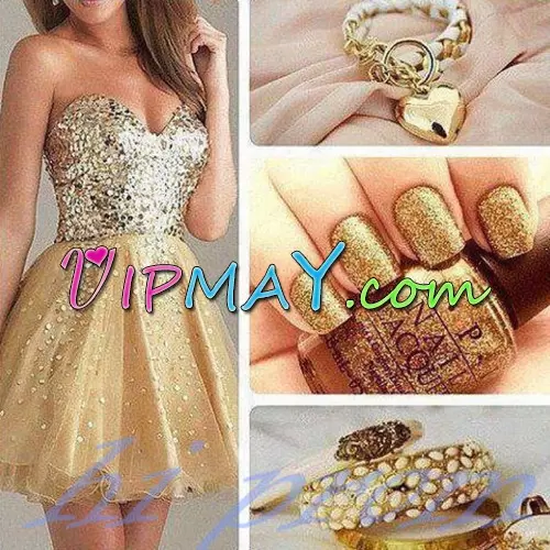 Gold Lace Up Sweetheart Beading and Sequins and Ruching Tulle Sleeveless