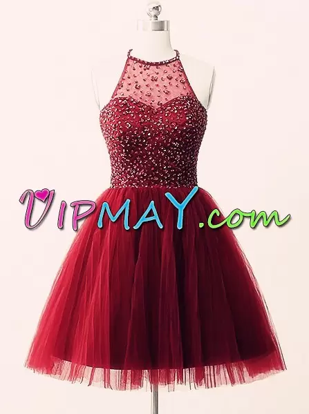 Halter Top Sleeveless Tulle Beading Backless Prom Dress