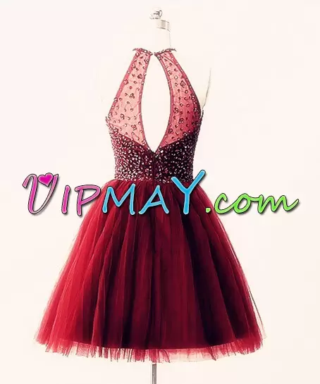 Halter Top Sleeveless Tulle Beading Backless Prom Dress