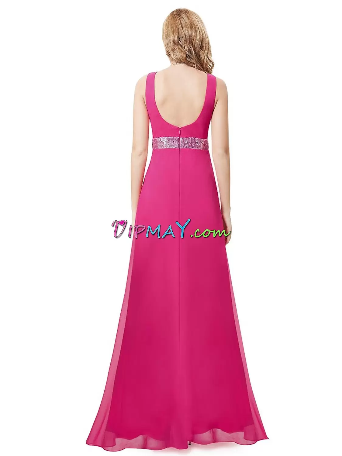 Captivating Floor Length Hot Pink Homecoming Dress V-neck Sleeveless Sweep Train Lace Up