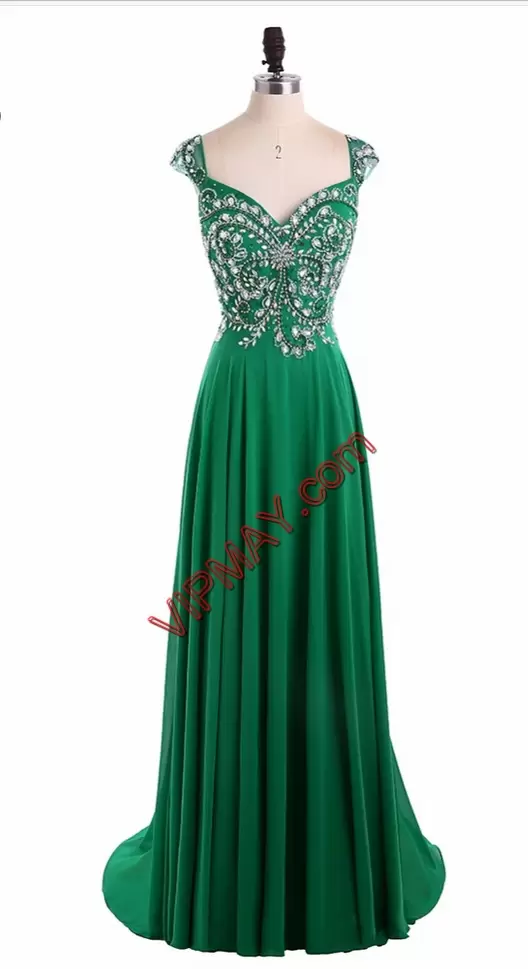 Modest Chiffon V-neck Long Sleeves Backless Beading and Appliques Junior Homecoming Dress in Green