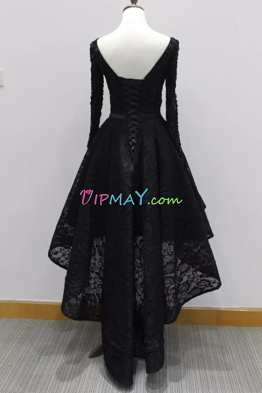 Delicate Black Long Sleeves Lace Lace Up Prom Evening Gown for Prom and Party and Military Ball