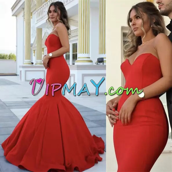Red Sleeveless Satin and Chiffon Zipper Prom Gown for Prom and Party