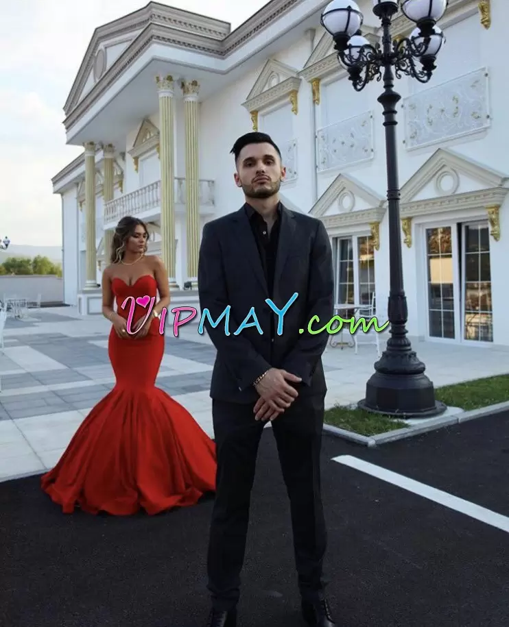 Red Sleeveless Satin and Chiffon Zipper Prom Gown for Prom and Party