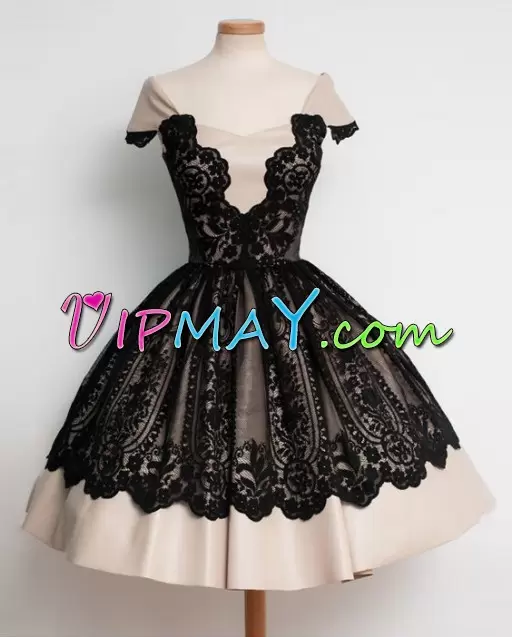 Excellent Ball Gowns Black Straps Satin Cap Sleeves Mini Length Zipper