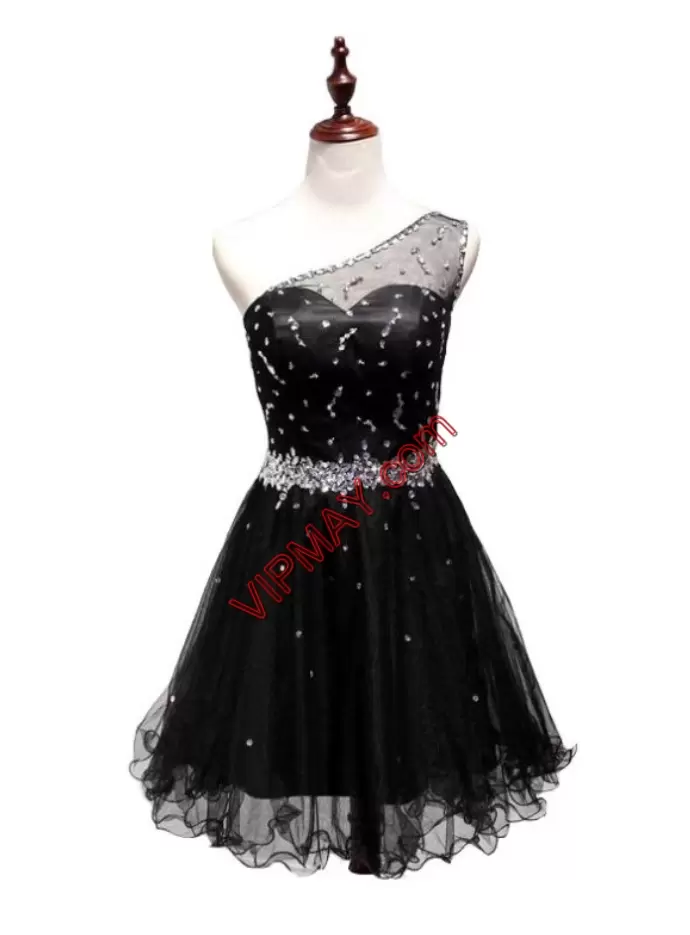 Tulle Sleeveless Mini Length and Beading Prom Dress