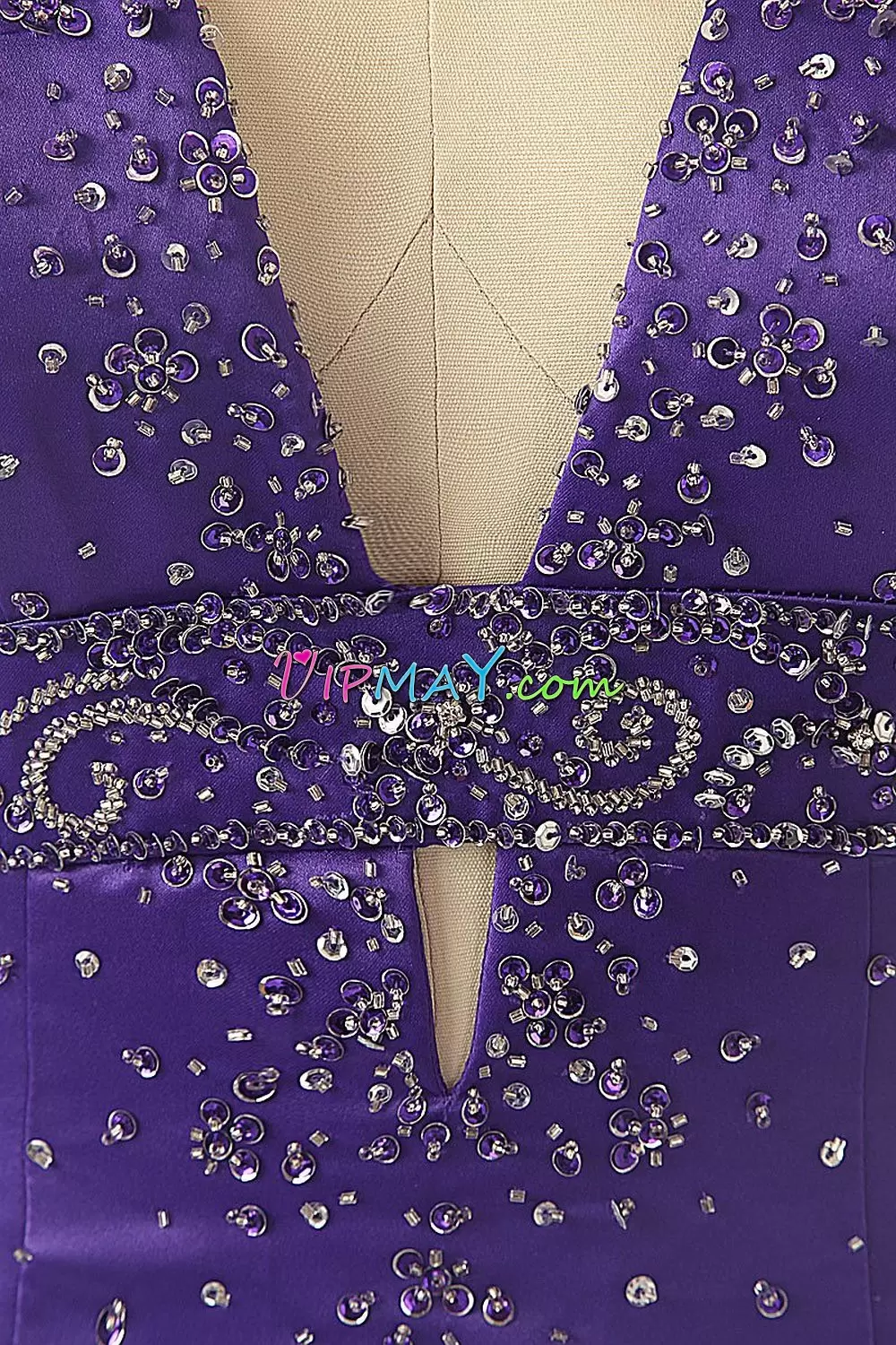 Purple Sleeveless Beading Floor Length Prom Party Dress