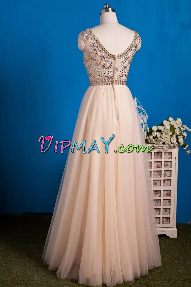 Glorious Sleeveless Scoop Zipper Floor Length Beading Dress for Prom Scoop