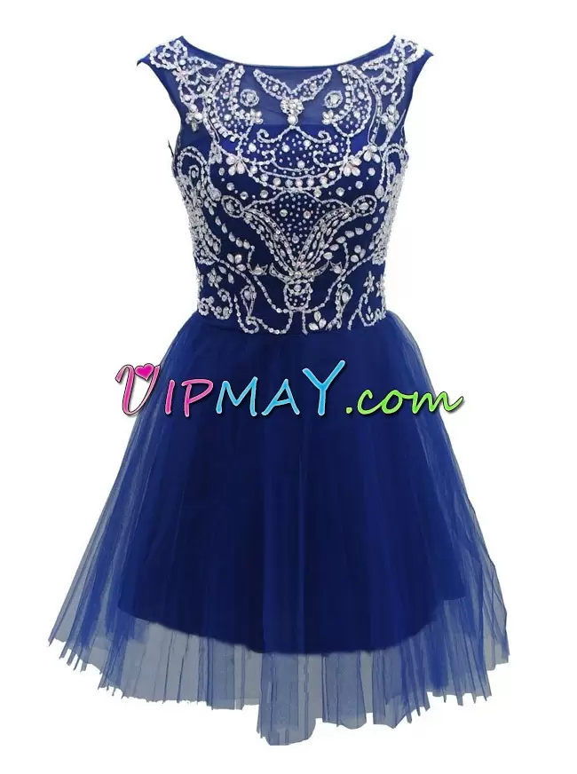 New Style Tulle Sleeveless Mini Length Homecoming Gowns and Beading