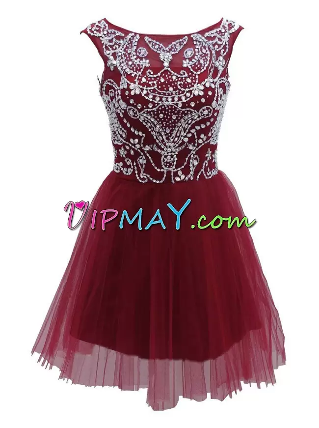 New Style Tulle Sleeveless Mini Length Homecoming Gowns and Beading