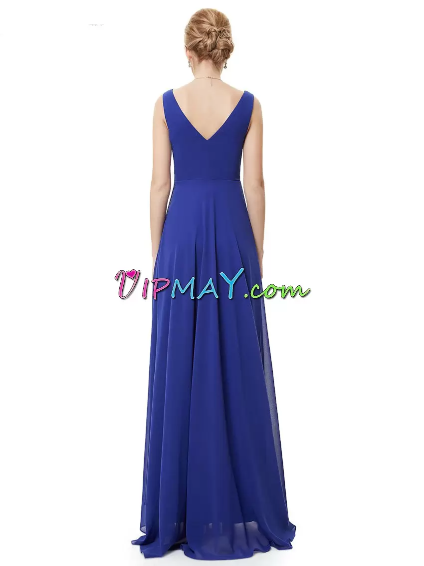Sleeveless High Low Beading Homecoming Dress with Blue