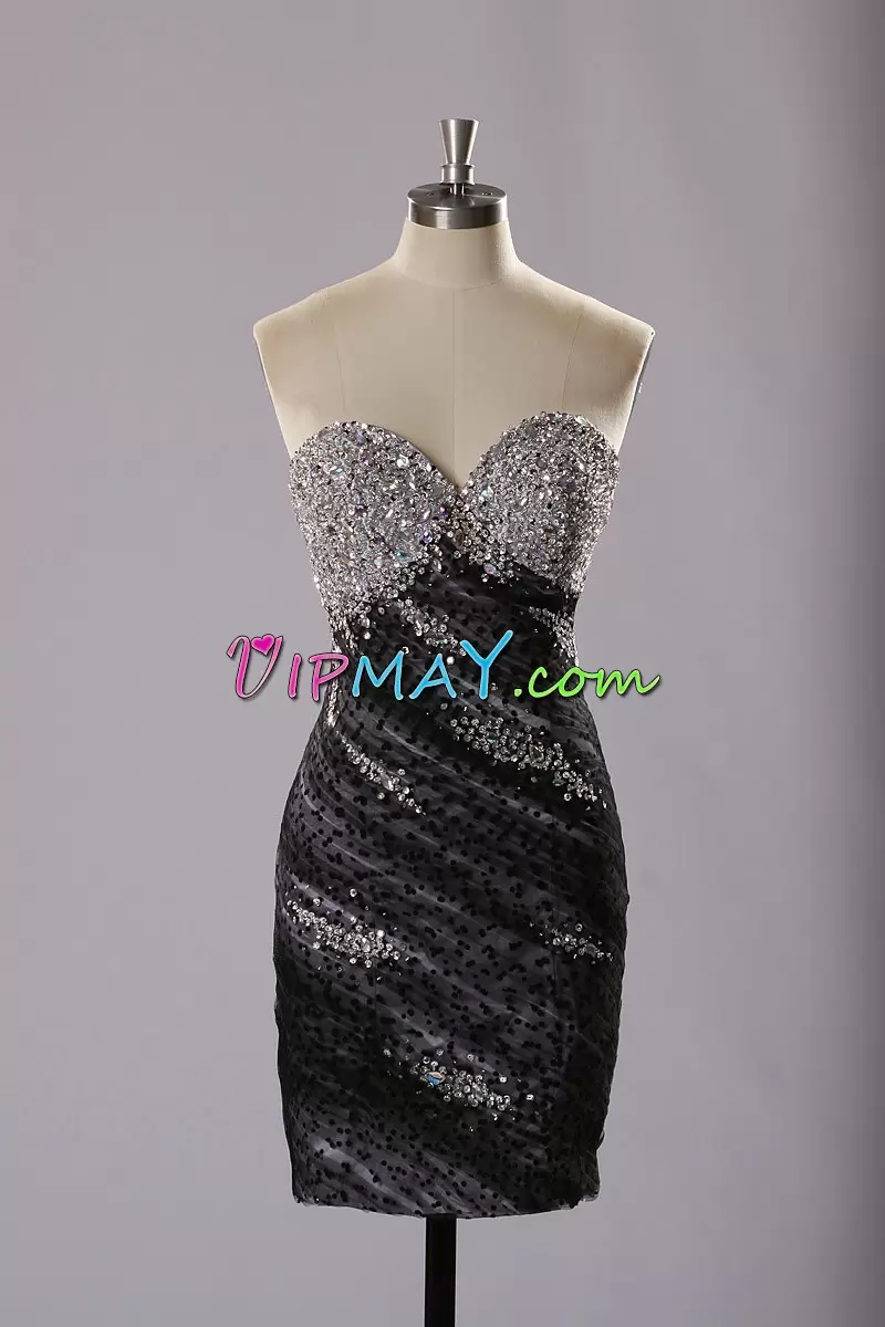 Sweet White And Black Prom and Party with Beading Sweetheart Sleeveless Zipper