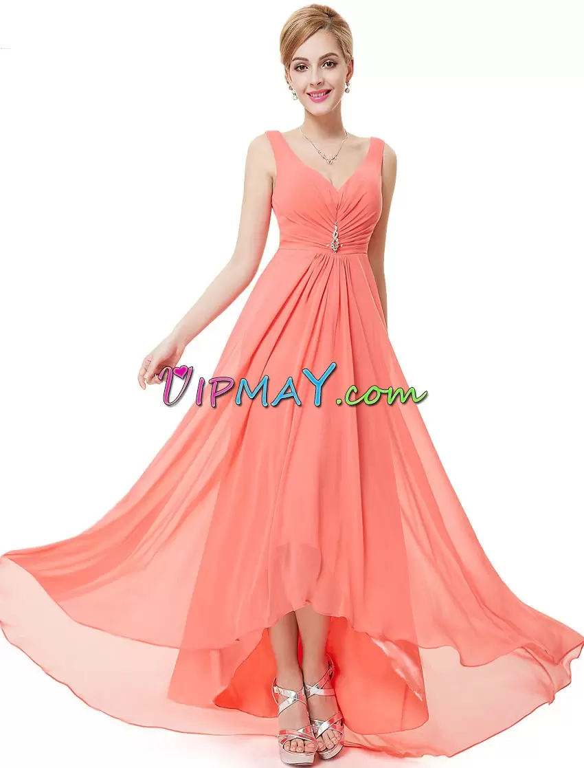 Fitting Orange V-neck Side Zipper Beading Homecoming Dress Sleeveless