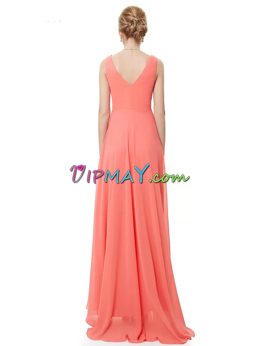 Fitting Orange V-neck Side Zipper Beading Homecoming Dress Sleeveless