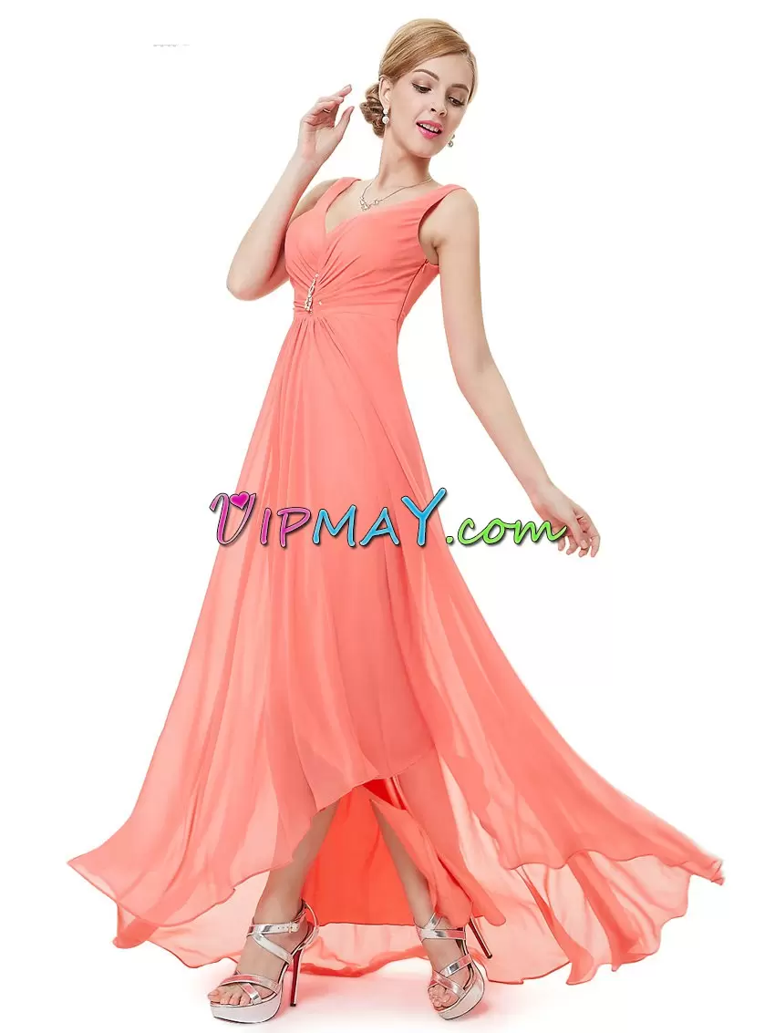 Fitting Orange V-neck Side Zipper Beading Homecoming Dress Sleeveless