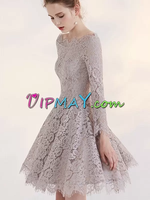 Juniors Grey Long Sleeve Short All Lace Homecoming Dress