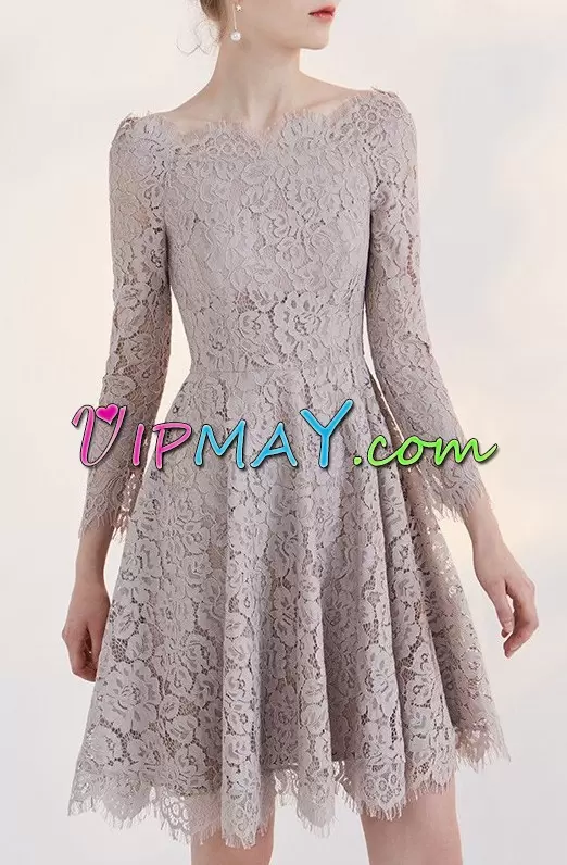 Juniors Grey Long Sleeve Short All Lace Homecoming Dress