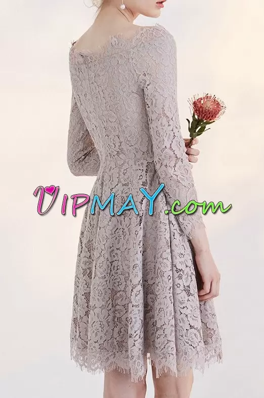 Juniors Grey Long Sleeve Short All Lace Homecoming Dress