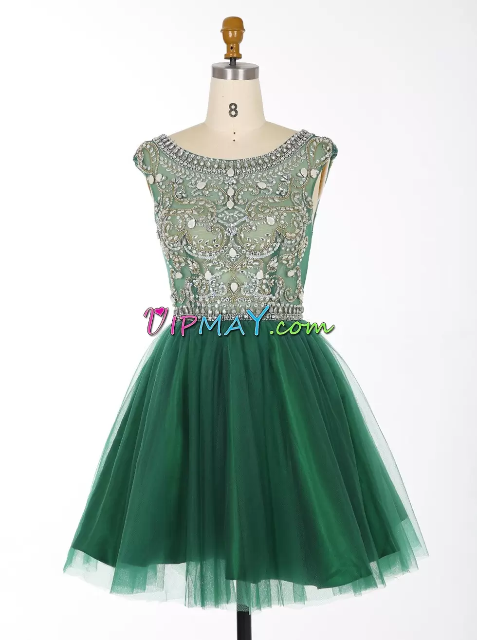 On Sale Dark Green Side Zipper Prom Dress Beading Sleeveless