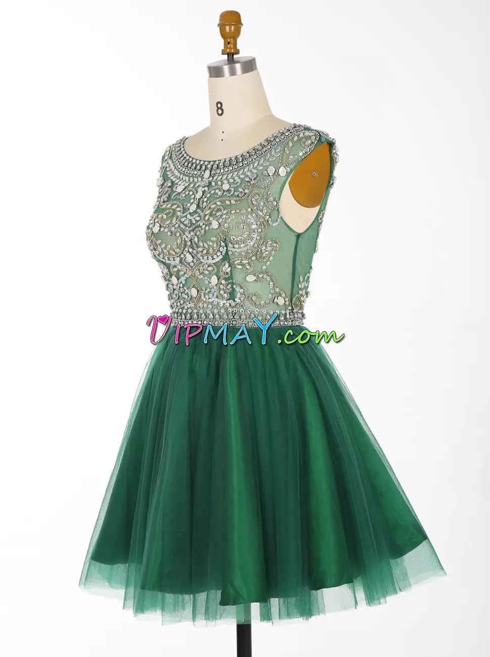 On Sale Dark Green Side Zipper Prom Dress Beading Sleeveless