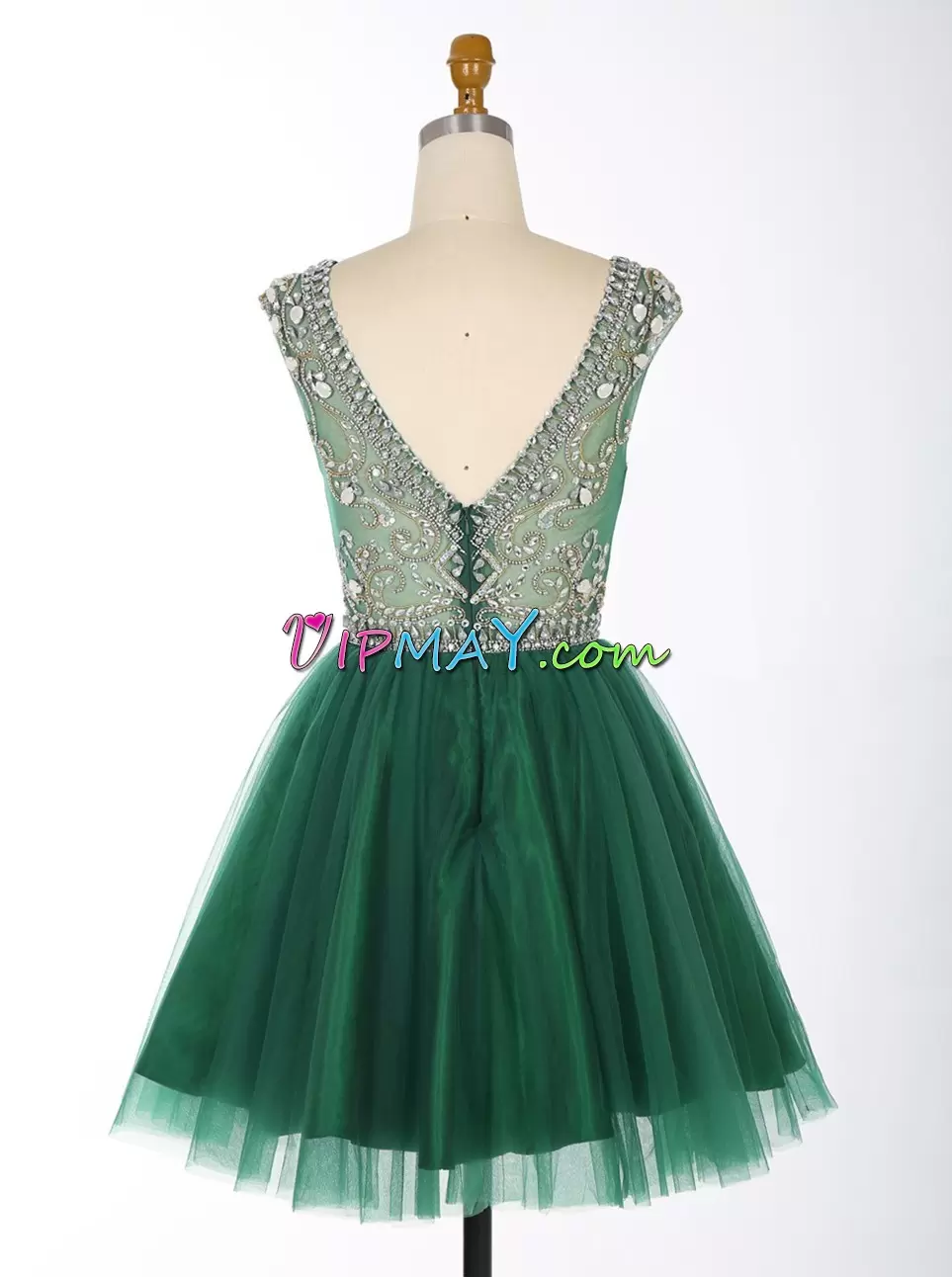 On Sale Dark Green Side Zipper Prom Dress Beading Sleeveless