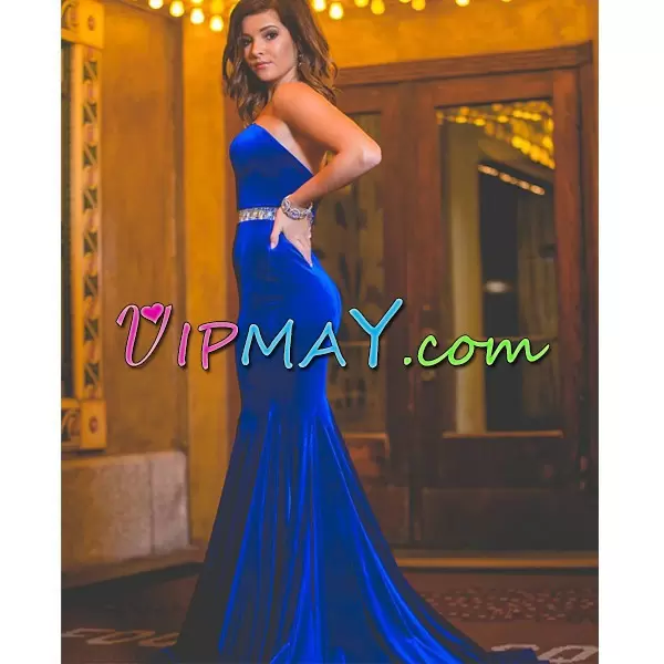 Glittering Strapless Sleeveless Prom Party Dress Beading Sweep Train Backless