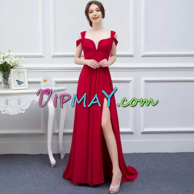 Decent Chiffon Sleeveless Floor Length Dress for Prom and Ruching