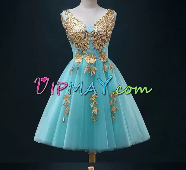 Royal Blue Sleeveless Beading and Appliques Mini Length