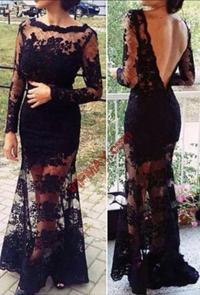 Black Long Sleeves Lace Backless Homecoming Dress for Prom and Party and Military Ball