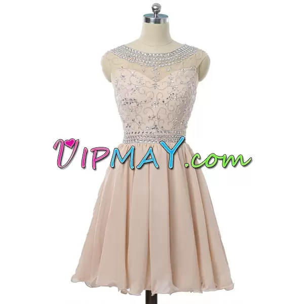 Top Selling Sleeveless Mini Length Beading Zipper Dress for Prom with Pink