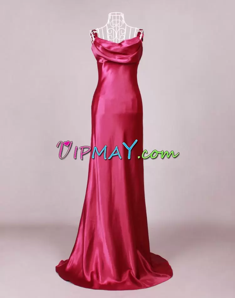 Super Hot Pink Sleeveless Floor Length Ruching Homecoming Gowns Straps