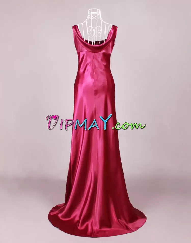 Super Hot Pink Sleeveless Floor Length Ruching Homecoming Gowns Straps