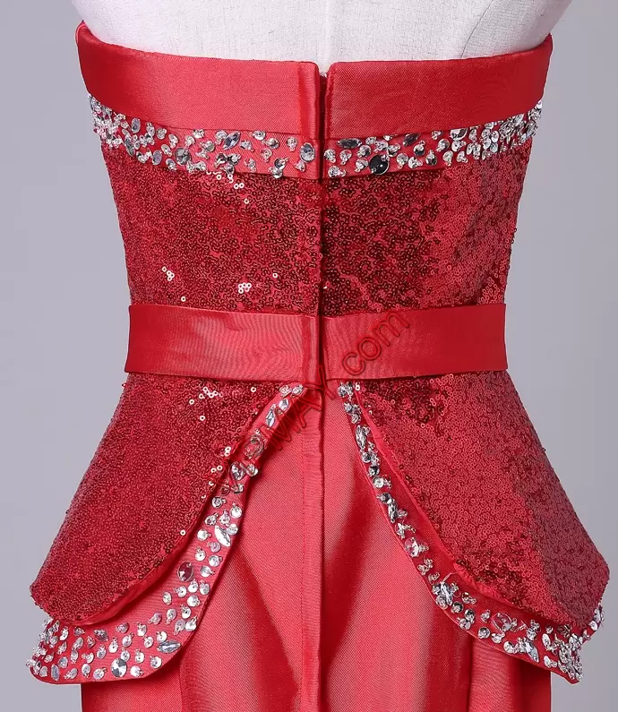 Red Satin Zipper Homecoming Dress Sleeveless Sweep Train Sequins