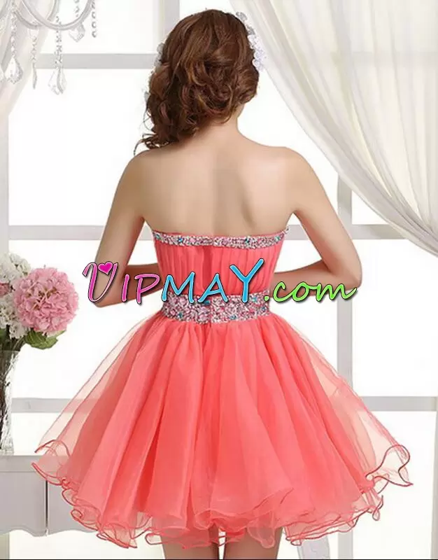 Eelegant Simple Strapless Zipper Mini Length Beaded Waist and Ruching Prom Gown Zipper Back