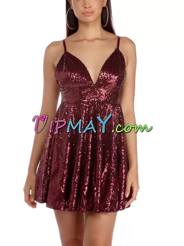 Mini Length Backless Homecoming Dress Pink for Prom and Party and Military Ball with Sequins