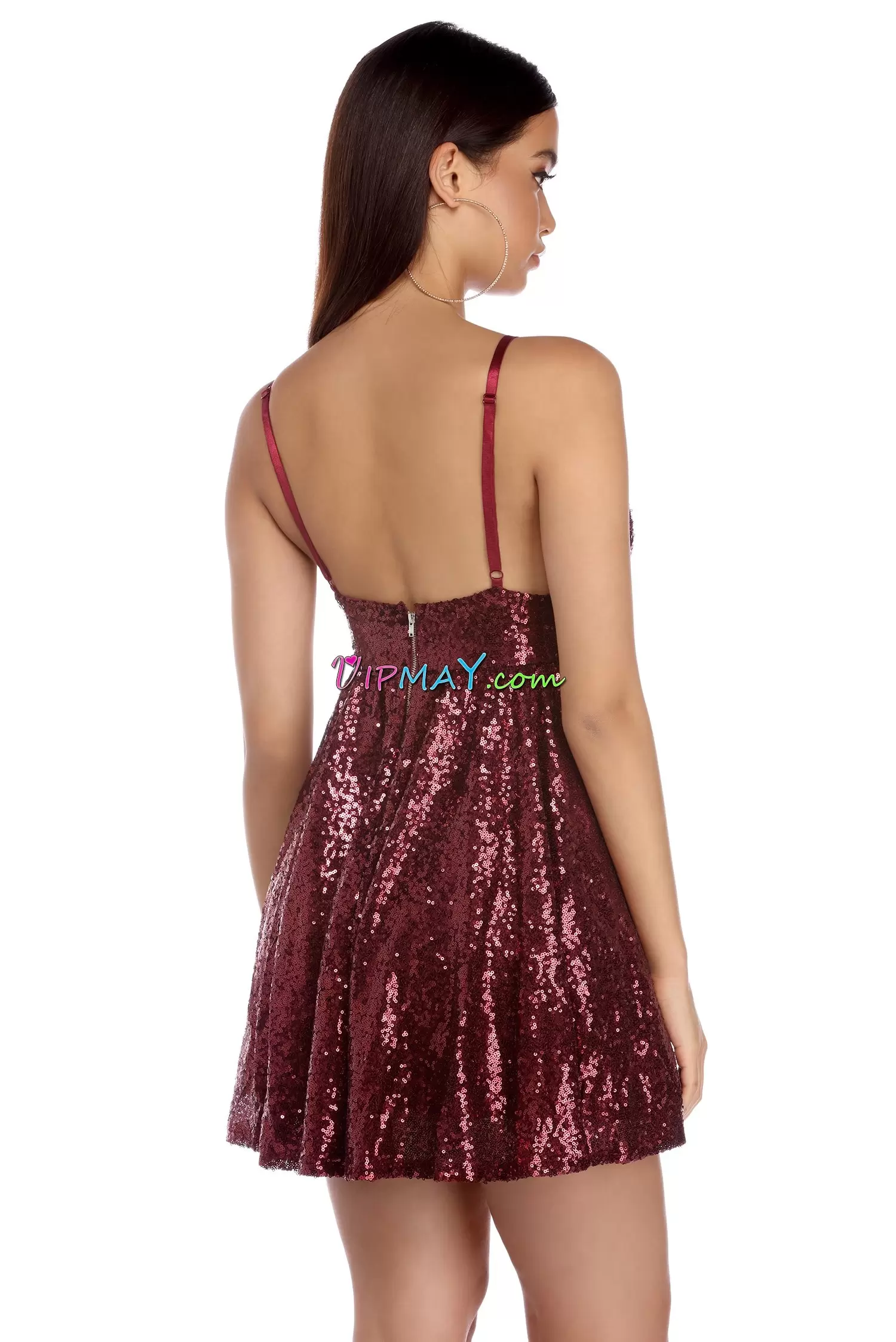 Mini Length Backless Homecoming Dress Pink for Prom and Party and Military Ball with Sequins