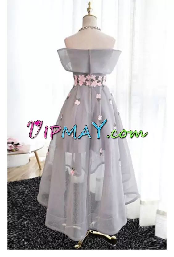 Silve Beading and Hand Made Flower High Low Junior Homecoming Dress