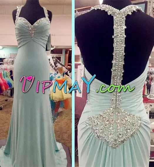 Zipper Homecoming Dress Online Light Blue for Prom and Party with Beading Sweep Train