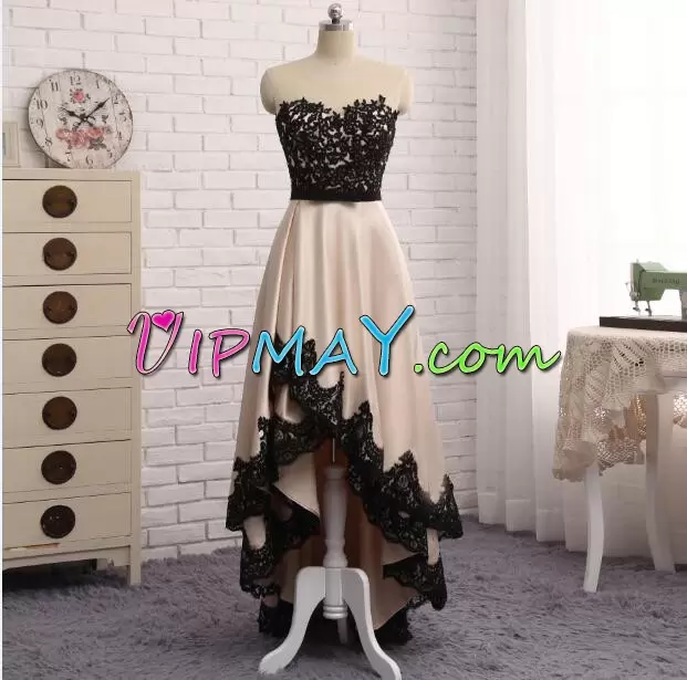 Graceful Satin Sweetheart Sleeveless Sweep Train Lace Up Beading and Lace Prom Gown in Black