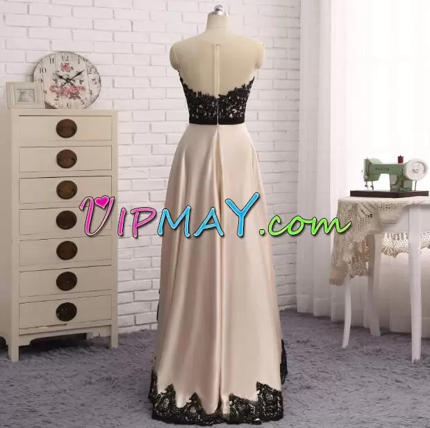 Graceful Satin Sweetheart Sleeveless Sweep Train Lace Up Beading and Lace Prom Gown in Black