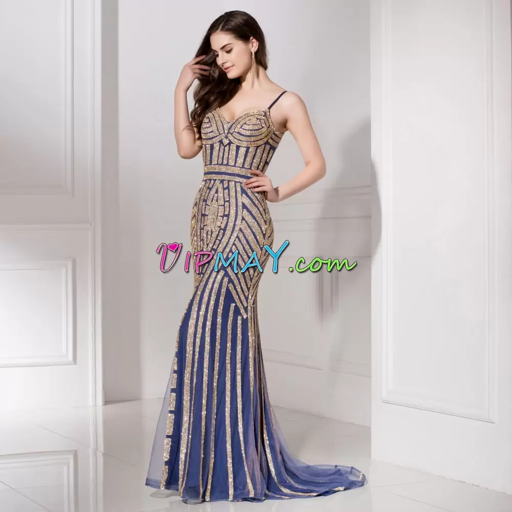 Best Satin and Tulle Sweetheart Sweep Train Beading and Lace in Blue