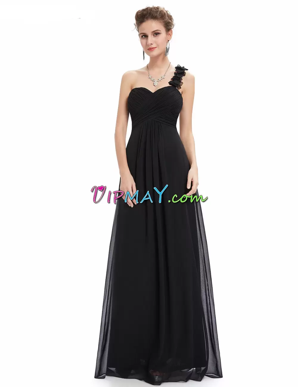 Traditional Black Sleeveless Floor Length Ruffles Zipper Homecoming Dress Online One Shoulder