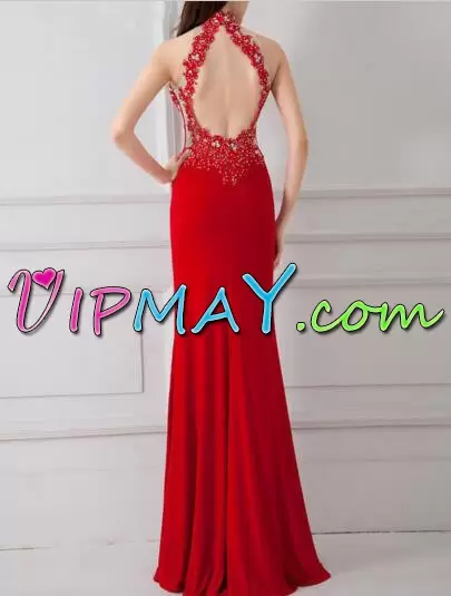 Flare High-neck Sleeveless Chiffon Homecoming Dress Beading Backless