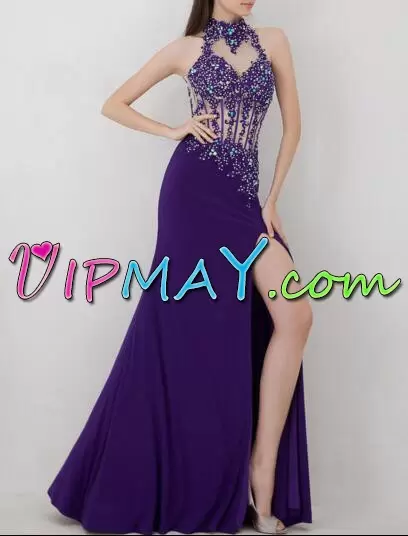 Flare High-neck Sleeveless Chiffon Homecoming Dress Beading Backless