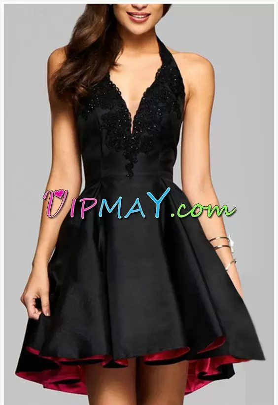 Modern Mini Length Backless Dress for Prom Black for Prom and Party with Lace