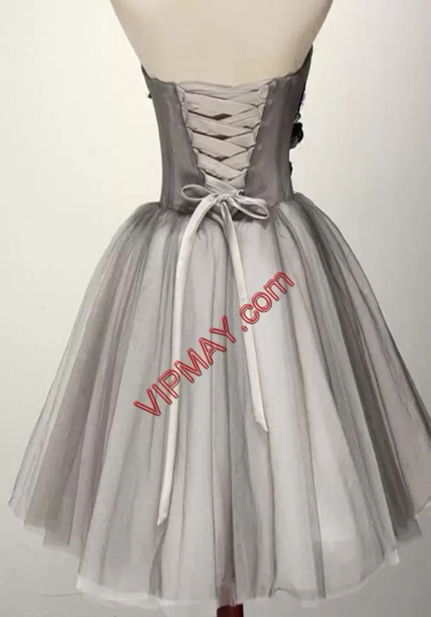New Arrival Sweetheart Sleeveless Tulle Homecoming Dress Hand Made Flower Lace Up