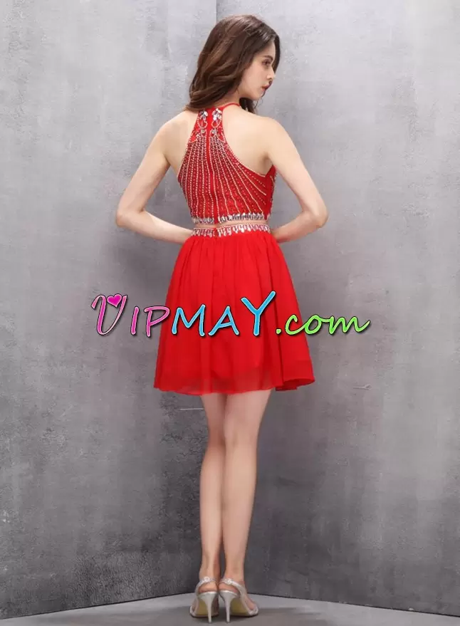 Adorable Red Sleeveless Mini Length Beading Zipper Homecoming Dress Online Scoop