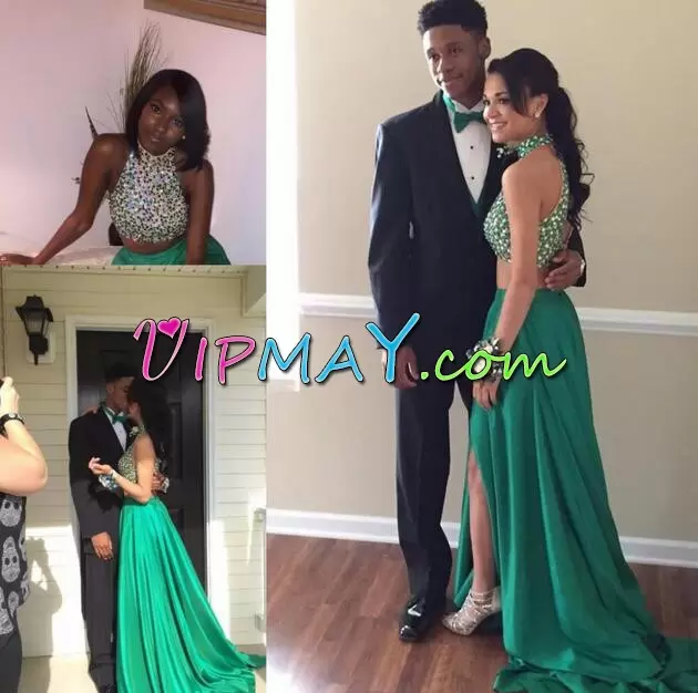 Comfortable Turquoise Homecoming Gowns Prom and Party with Beading High-neck Sleeveless Backless